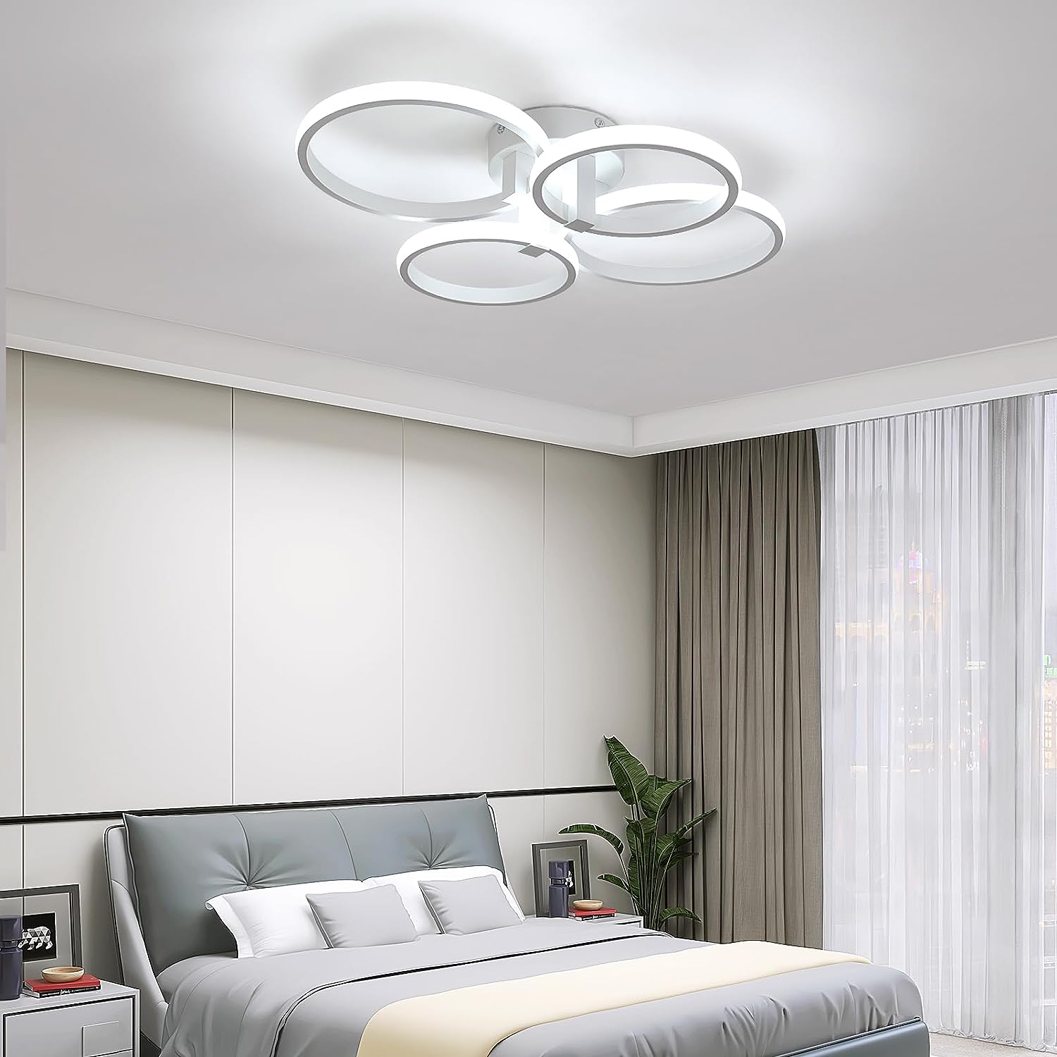 Plafonnier LED Moderne, 48W 5400LM Luminaire Plafonnier Rond, Blanc Lampe de Plafond en Aluminium