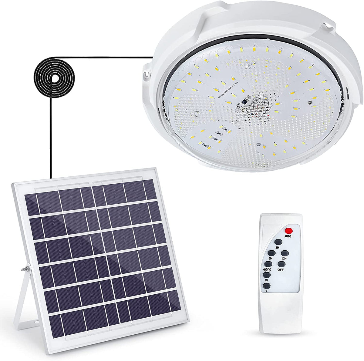 Plafonnier Lampe Solaire Extérieur avec Télécommande, Éclairage Solaire Étanche IP54 pour Jardin, 80W, Température de Couleur Ajustable 3000K/4500K/6000K