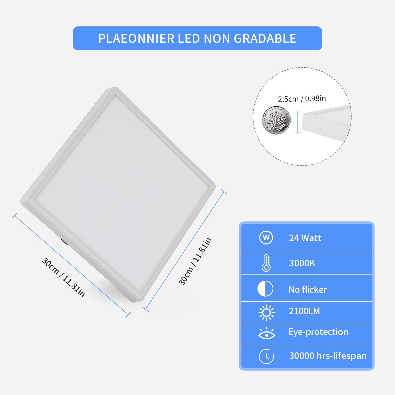 Tableau des dimensions des plafonniers