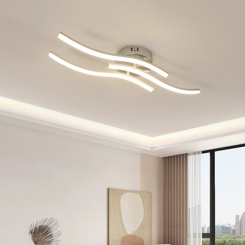 Plafonnier LED Moderne à Trois Vagues Parallèles - Lustre Argent, 18W 60*12cm, Lumière Chaude 3000K, 220V