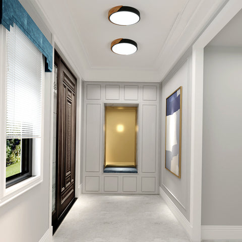 Plafonnier LED en Bois Chêne Naturel, 30W 6500K, Design Moderne Rond avec Abat-Jour Acrylique, Éclairage Intérieur pour Salon, Chambre, Cuisine