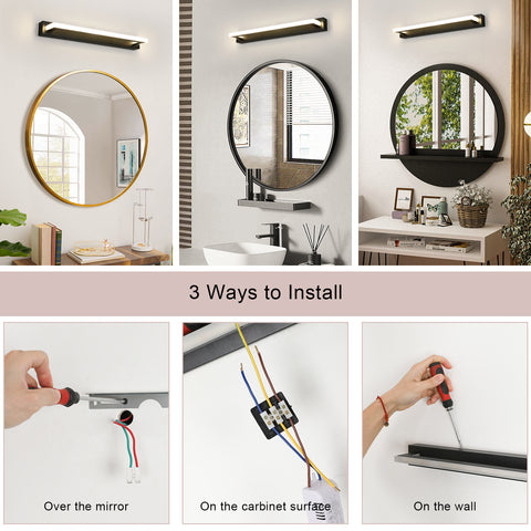 Applique Murale LED en Acrylique Noir 42cm - Éclairage Miroir 9W, Lumière Neutre 4500K, 220V, Sans Scintillement, Installation Polyvalente