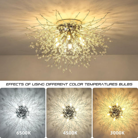 Plafonnier Lustres en Cristal, 6 Lumières G9 Luminaire Plafonnier en Cristal, Lustre Feu D'artifice K9 Cristaux, Lampe de Plafond Moderne pour Salon, Chambre, Salle à Manger, Cuisine, Couloir (Ampoule non incluse)