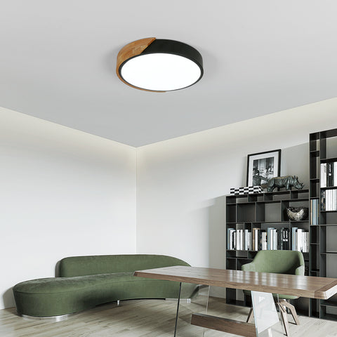 Plafonnier LED en Bois Chêne Naturel, 30W 6500K, Design Moderne Rond avec Abat-Jour Acrylique, Éclairage Intérieur pour Salon, Chambre, Cuisine