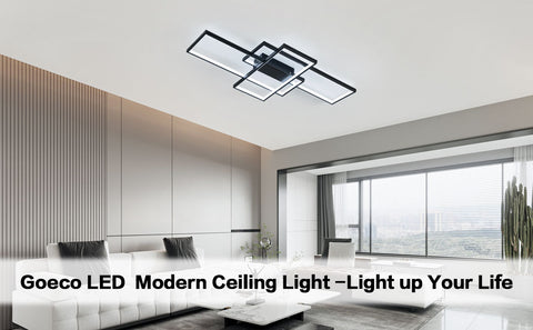 Plafonnier LED 38W Design moderne Blanc Froid 6000K Rectangle Lampe de Plafond Pour salon chambre à coucher salle à manger bureau Noir