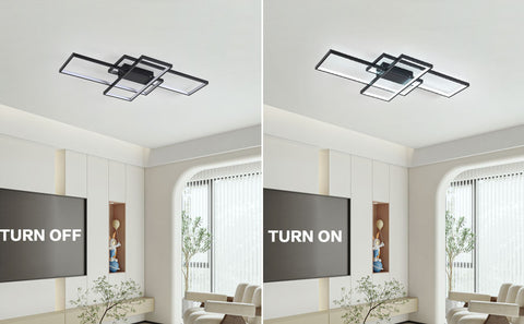 Plafonnier LED 38W Design moderne Blanc Froid 6000K Rectangle Lampe de Plafond Pour salon chambre à coucher salle à manger bureau Noir