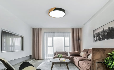 Plafonnier LED en Bois Chêne Naturel, 30W 6500K, Design Moderne Rond avec Abat-Jour Acrylique, Éclairage Intérieur pour Salon, Chambre, Cuisine