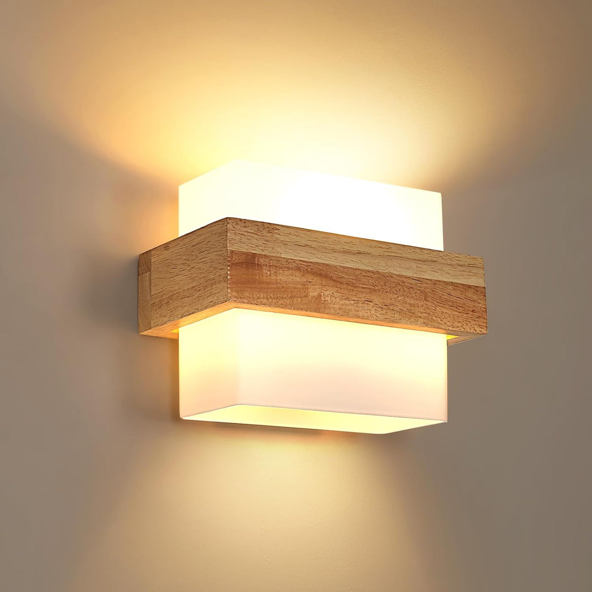 Aplica de Perete Interior din Lemn E27 cu Bec 12W Trei Culori