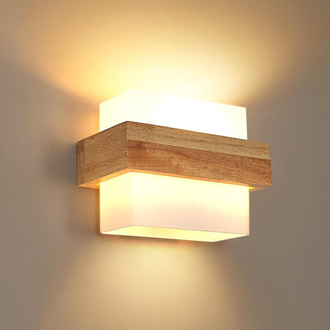 Aplica de Perete Interior din Lemn E27 cu Bec 12W Trei Culori