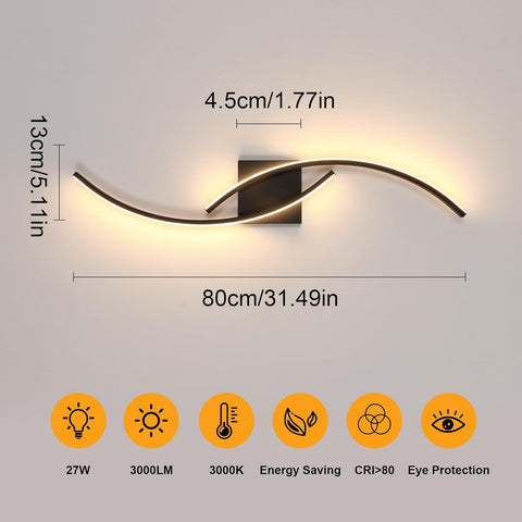 Aplica de perete LED neagră în formă de val 27W