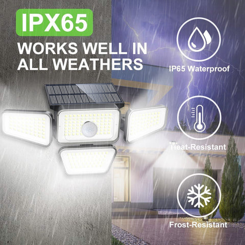 Applique solaire Extérieur Détecteur de Mouvement Lampe murale LED Blanc Froid 6000K Pour Cour Jardin Couloir Terrasse Proche Mur Pathway Patio Villa