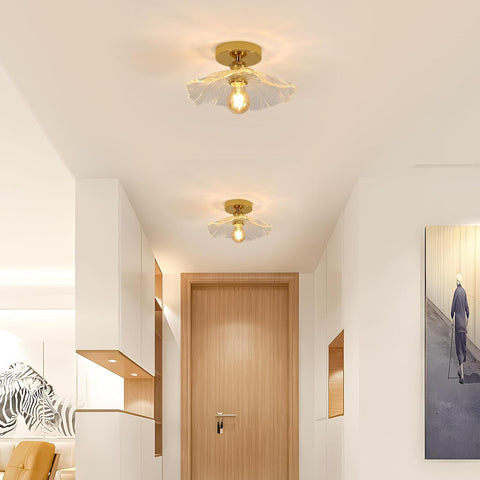 Plafonieră Modernă din Sticlă Floare Aurie E27 28cm