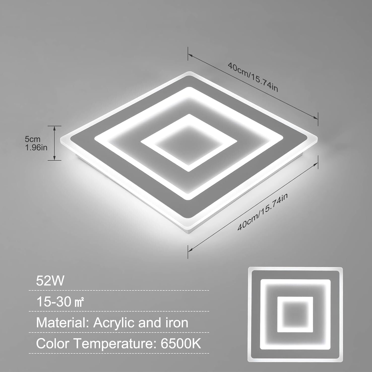 Tableau des dimensions des plafonniers