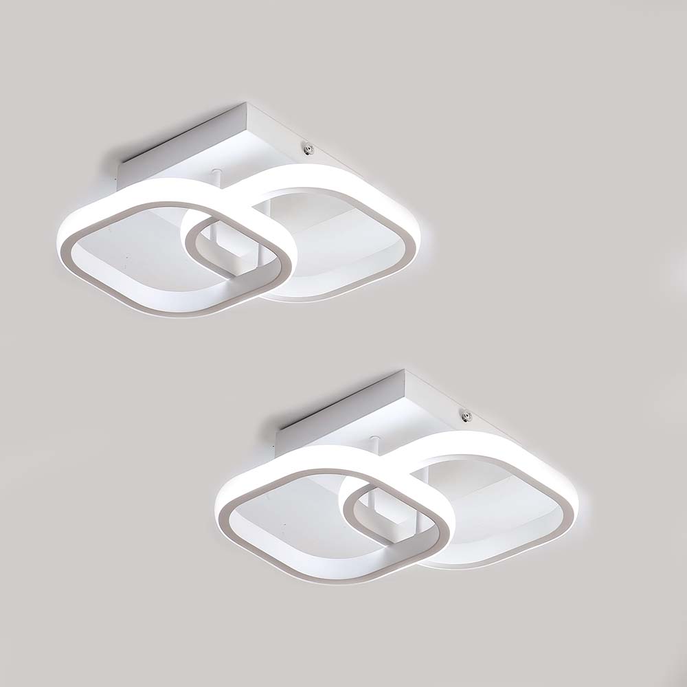 Plafonnier LED 24W Design moderne Cercle Carré Lampe de Plafond Pour Cuisine Salle à Manger Chambre Couloir Entrée Balcon 2 Pack Blanc Froid 6000K