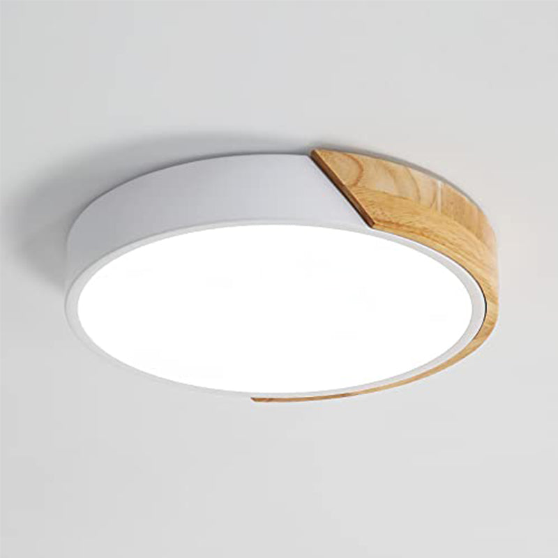 Plafonnier LED Moderne Rond en Bois Dimmable - blanc, 30*5cm, avec Télécommande - Idéal pour le Salon, la Chambre, le Couloir et la Salle à Manger