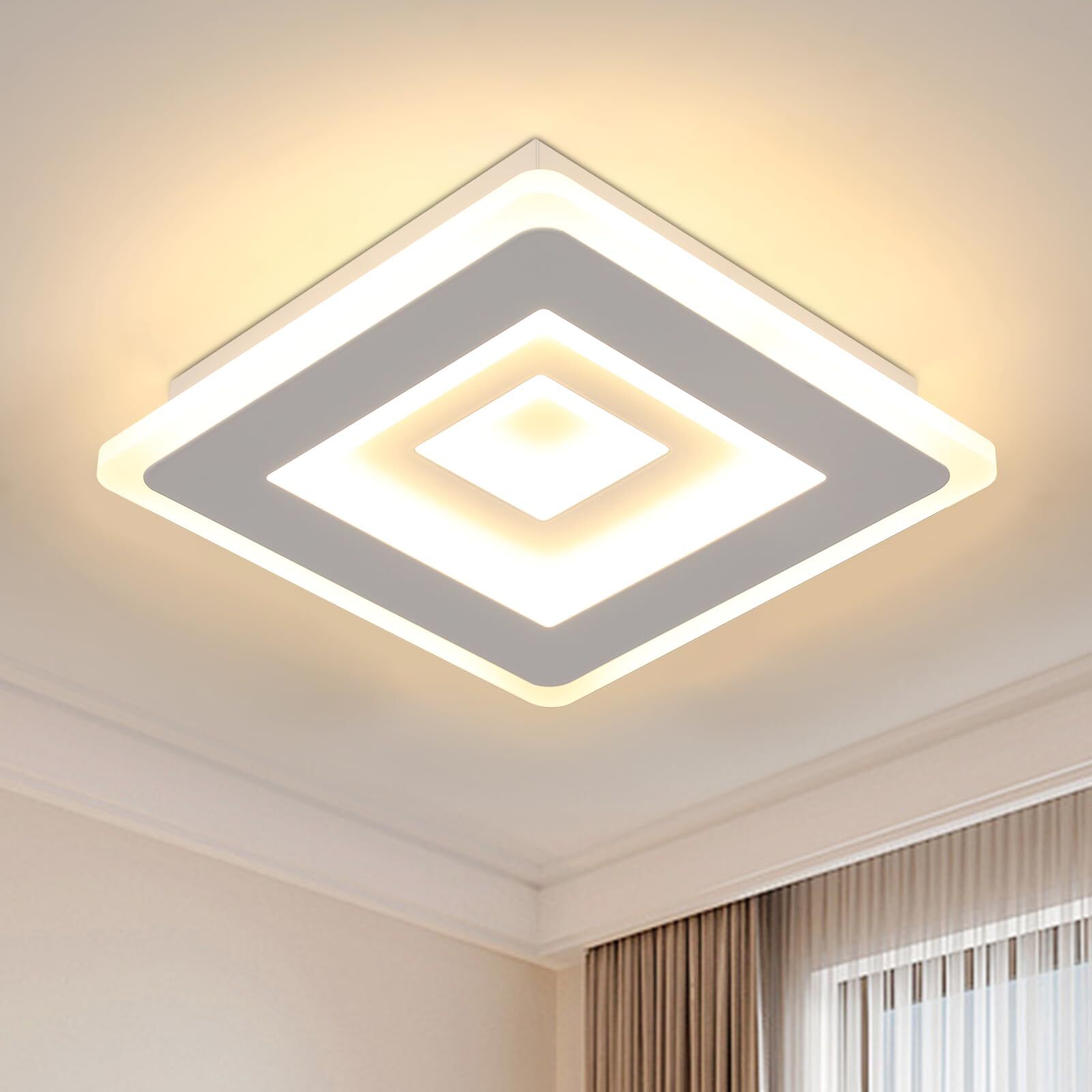 Plafonnier LED Ultra-mince, Blanc, 28W 3000K Lumière Blanche Chaude, en Acrylique