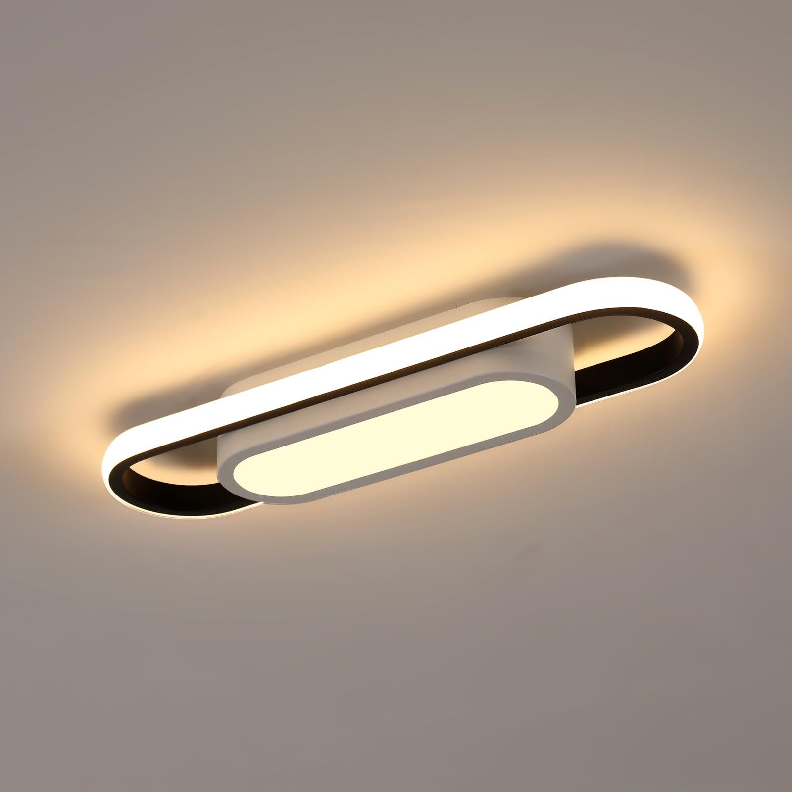 Plafonnier LED Moderne, Rond Blanc et Noir, 30W 3500K Lumière Blanche Chaude