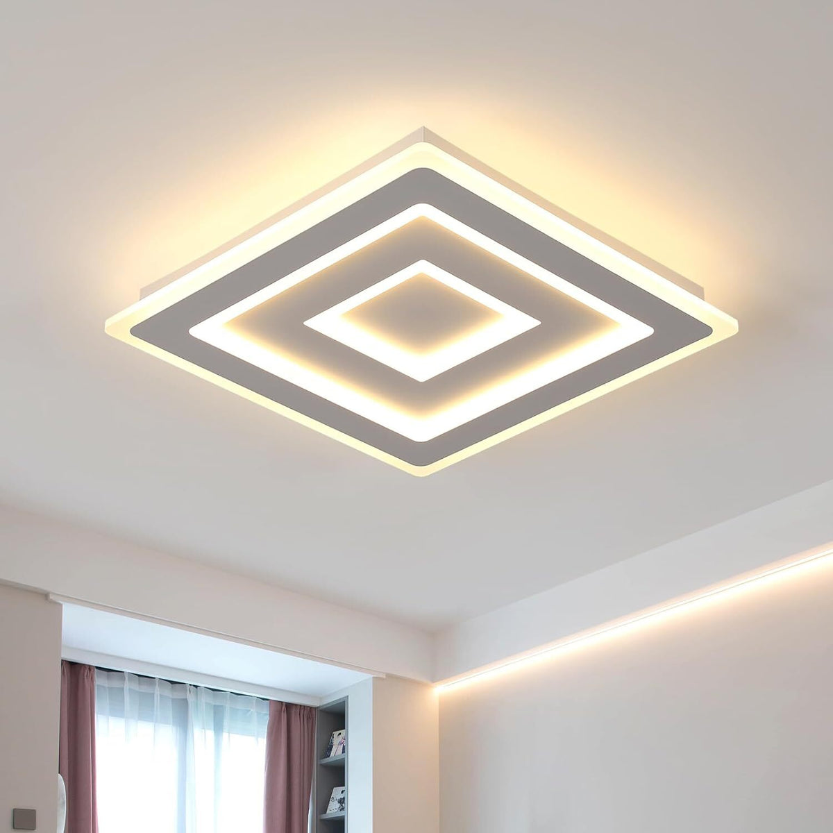 Plafonnier LED Ultra-mince, Blanc, 52W 3000K Lumière Blanche Chaude, en Acrylique