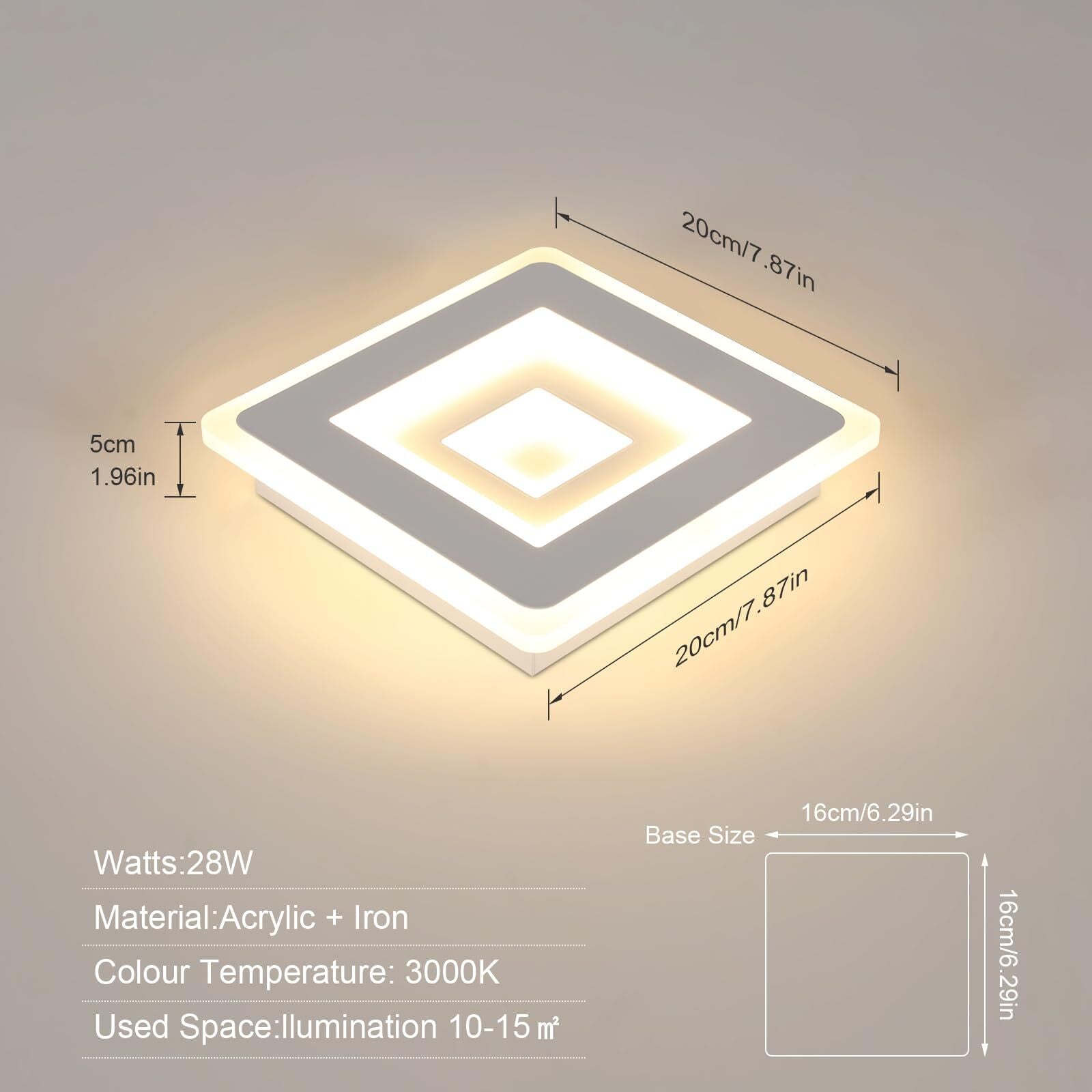 Tableau des dimensions des plafonniers