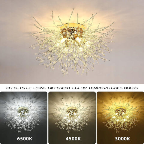 Plafonnier Dandelion en Cristal de Luxe, Doré 50*30CM, 6 Lumières - Base G9 (sans Ampoule), pour Salon