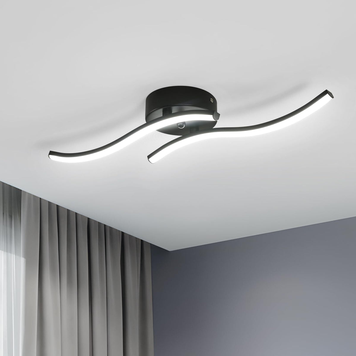 Plafonnier LED Moderne 12W, 6500K Lumière Blanche Froide, Design 2 Barres Parallèles, 60x12 CM, Idéal pour Chambre et Salon