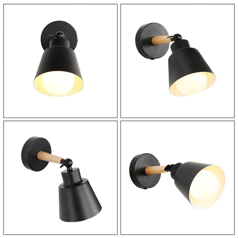Appliques Murales Interieur Rétro, Lampe Murale Vintage Industriel E27, Spots Muraux en Métal Bois pour Chambre, Balcon, Couloir, Cuisine, Escalier (Noir)