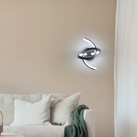 Applique Murale Interieur, 19W Appliques LED Design Courbe, Lampe Murale Moderne en Acryliquel pour Chambre, Salon, Hôtel, Escalier, Allée, Noir Couleur, lumière blanche froide