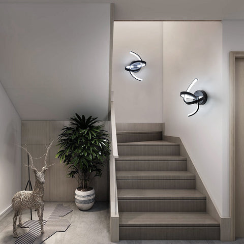 Applique Murale Interieur, 19W Appliques LED Design Courbe, Lampe Murale Moderne en Acryliquel pour Chambre, Salon, Hôtel, Escalier, Allée, Noir Couleur, lumière blanche froide