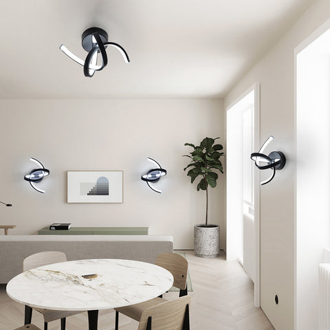 Applique Murale Interieur, 19W Appliques LED Design Courbe, Lampe Murale Moderne en Acryliquel pour Chambre, Salon, Hôtel, Escalier, Allée, Noir Couleur, lumière blanche froide