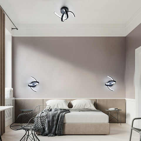 Applique Murale Interieur, 19W Appliques LED Design Courbe, Lampe Murale Moderne en Acryliquel pour Chambre, Salon, Hôtel, Escalier, Allée, Noir Couleur, lumière blanche froide