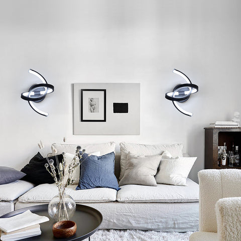 Applique Murale Interieur, 19W Appliques LED Design Courbe, Lampe Murale Moderne en Acryliquel pour Chambre, Salon, Hôtel, Escalier, Allée, Noir Couleur, lumière blanche froide