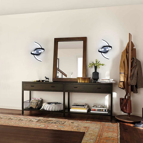 Applique Murale Interieur, 19W Appliques LED Design Courbe, Lampe Murale Moderne en Acryliquel pour Chambre, Salon, Hôtel, Escalier, Allée, Noir Couleur, lumière blanche froide