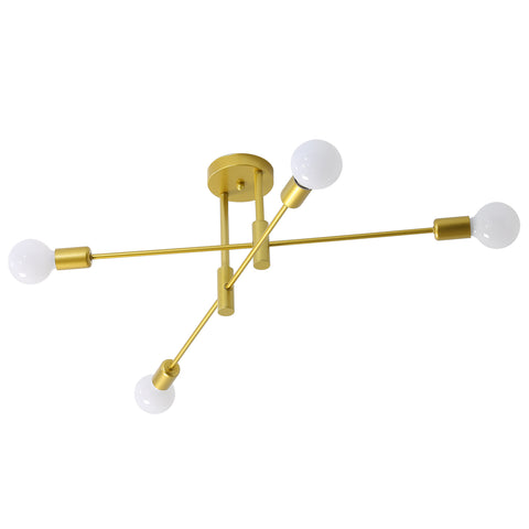Plafonnier Industriel, Lampe de Plafond Rétro, Doré 4-Lampe E27 Métal Lustres LED Modernes pour Chambre, Salon, Cuisine, Bureau, Café, Restaurant