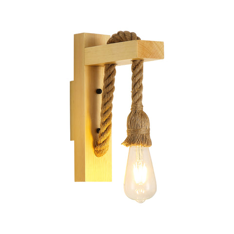 Applique Murale Bois Rétro,Spots Muraux Vintage Industriel, E27 Corde De Chanvre Créative Lampes Murales pour Chambre, Balcon, Couloir, Cuisine, Escalier