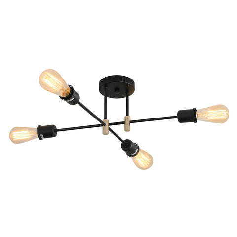 Lustre Spoutnik Moderne,Suspension Industrielle à 4 Lumières,Plafonnier Semi-encastré E27 pour Salle à Manger, Salon, Cuisine, Bureau, Café, Restaurant(ampoule non incluse)