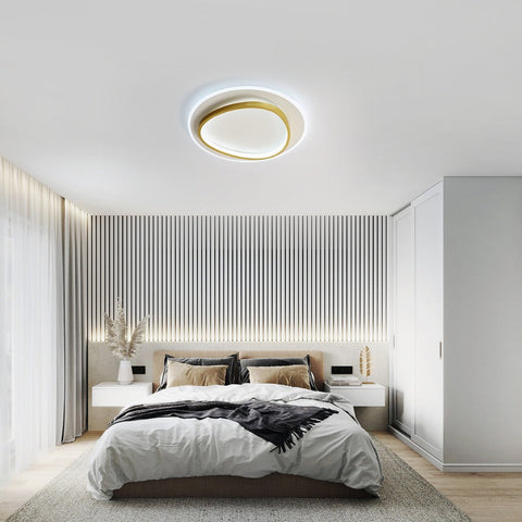 Plafonnier LED Moderne, 40W 2700-6500K Dimmable LED Lampe de Plafond avec Télécommande, Éclairage de Plafond Rond Semi-Encastré pour Chambre, Salon, Bureau, Salle d'Étude (Ø40CM, Blanc et Or)