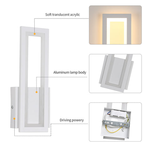 Applique Murale LED Intérieur, 16W Simple Square Lampe Murale LED, Moderne Décoration Eclairage LED Luminaire Mural Murale pour Salon, Chambre, lumière Chaud 3000K Blanc couleur