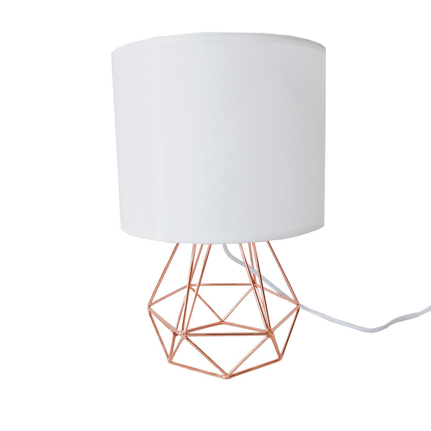 Abat-Jour Lampe de table moderne pour chambre à coucher, lampe de salon en forme de cage avec finition chromée et abat-jour blanc (OR rose ) Ampoules non inclus