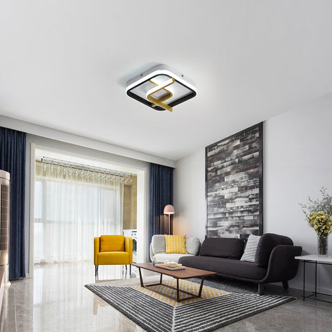 Plafonnier LED Moderne 23W Plafonnier Carré 6000K (Lumière Blanche Froide), Lampe de Plafond Acrylique Adapté à La Salle de Bain, Cuisine, Salon, Chambre (Or Noir)
