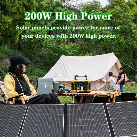 Panneau solaire 200W - Puissance monocristalline, sortie DC 20V/10A ou 39V/5.12A, 3 plis