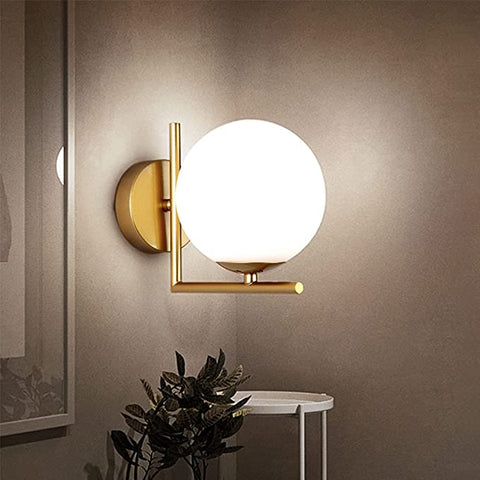 LED Applique Murale, moderne Applique Boule Murale Verre Abat-jour Boule Blanche Lampe de Mur Metal Spots Muraux Intérieur pour Chambre Couloir Cuisine Escalier. (Sans ampoule)