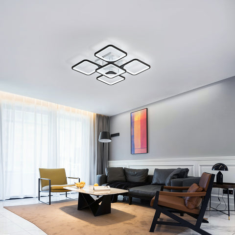 Plafonnier LED Moderne, 4+1 Lumières Plafonnier Acrylique, Éclairage de Plafond Carré Noir 64W 220V, Lamp de plafond Lumière Blanche Froide 6500K pour Salon, Chambre, Étudier (Pas Dimmable)