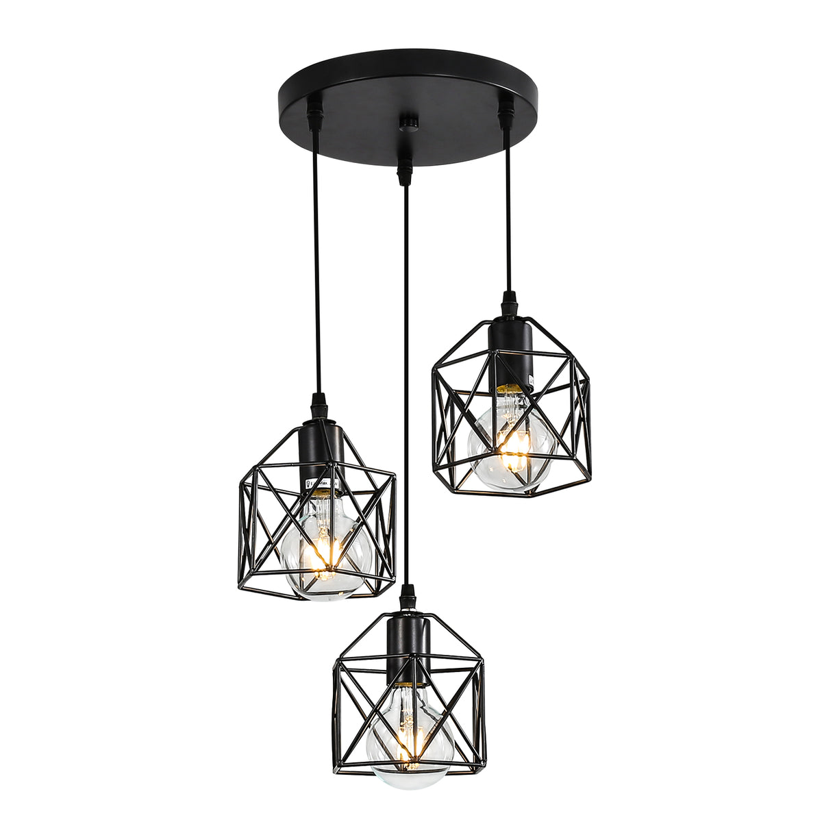 Suspension Luminaire Vintage Noir, Métal Cage Noir Vintage, Plafonnier Industriel, 3 Lumières E26 (Ampoule Non Incluse)