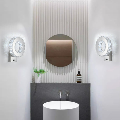 Applique Murale LED Intérieure, Lampe Murale en Cristal, 9W Lumière Blanche Froide 6000K Design Moderne Décoration Luminaire Mural pour Salon Chambre Couloir Salle de Bain 24x20x10CM