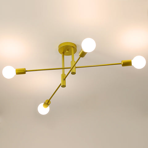 Plafonnier Industriel, Lampe de Plafond Rétro, Doré 4-Lampe E27 Métal Lustres LED Modernes pour Chambre, Salon, Cuisine, Bureau, Café, Restaurant