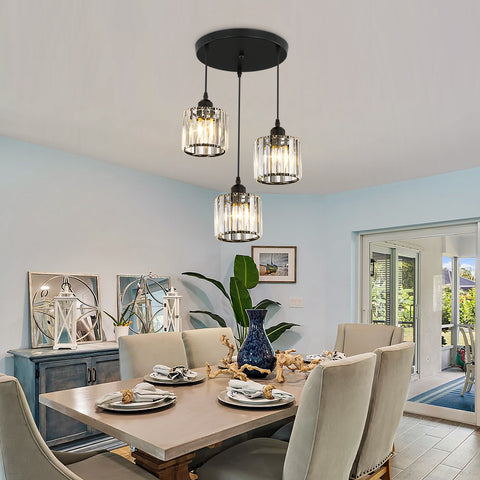 Nordic lustre minimaliste moderne E27 semi-encastré LED plafonnier salle à manger en cristal (rond, 3 lumières)