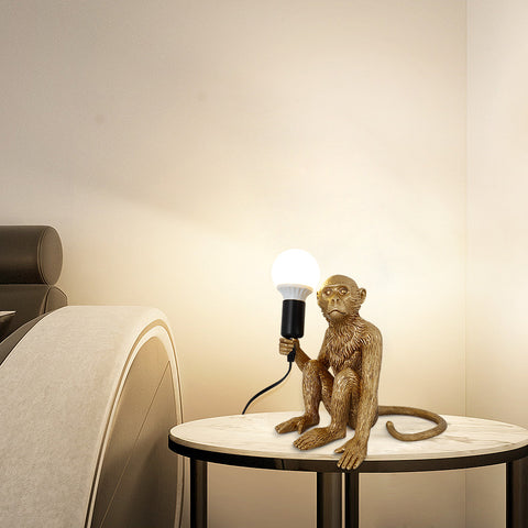 Lampe de Table Assise Singe pour Art créatif en résine Moderne,Applique Murale,lampadaire,Lustre,adaptée à la décoration intérieure de loft,Chambres,salles d'étude,Bars,magasins,etc. (Or ) Sans Ampoules