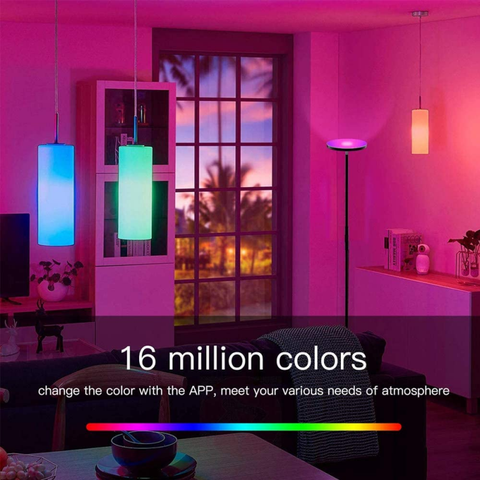 Lampe de sol LED dimmable Lampe sur pied 24W/2000LM Lampe d'angle WiFi RGB Lampe APP Télécommande Lampes de sol pour le salon, la chambre, le bureau, compatible avec les appareils de la maison intelligente