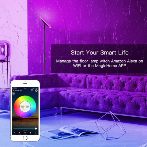 Lampe de sol LED dimmable Lampe sur pied 24W/2000LM Lampe d'angle WiFi RGB Lampe APP Télécommande Lampes de sol pour le salon, la chambre, le bureau, compatible avec les appareils de la maison intelligente