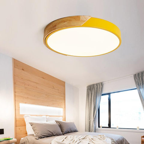 LED Plafonnier, 24W plafonnier bois Moderne Rond Blanc Froid 6000K Ø30*5CM Chambre la Cuisine le Salon le Balcon et le Couloir